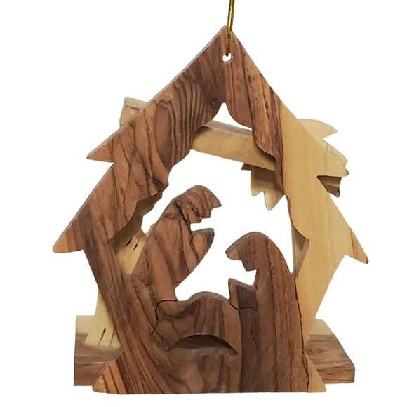 Olive Wood Nativity Ornament Hand Carved Manger Christmas Mary Joseph Baby Jesus - Picture 5 of 12